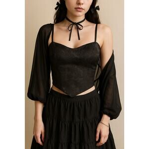 Vintage GUESS USA Black Satin Bustier Corset Top Paisley Brocade Y2K Whimsigoth